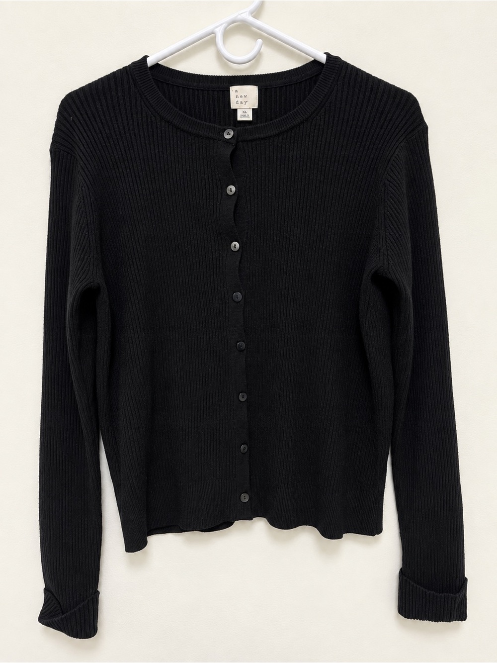 A New Day Women’s Black Ribbed Button Front Cardigan Sweater XL Soft Stretch